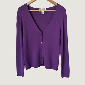 Gianni Petite Purple Vintage Cardigan Sweater Long Sleeve Button Front L‎ Retro